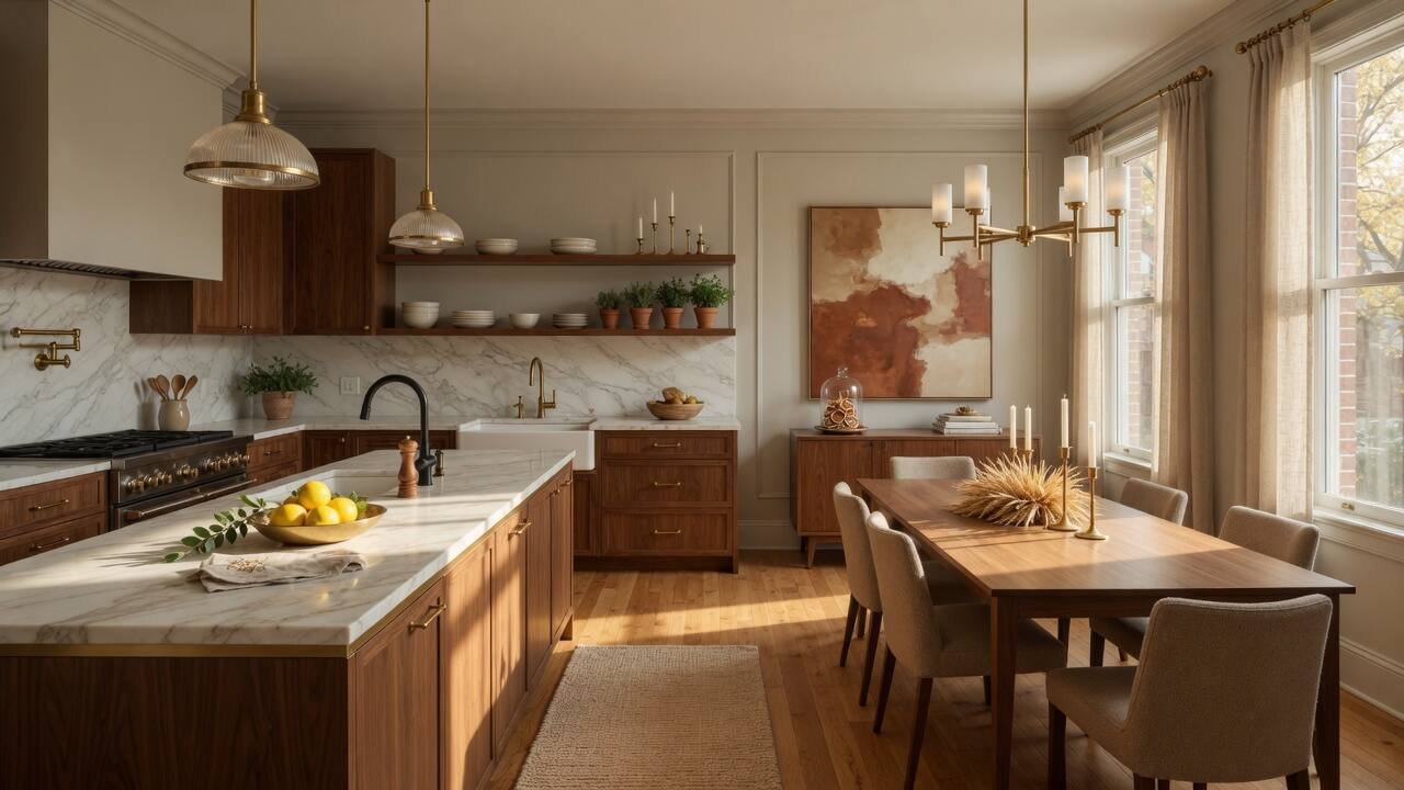 A well-kept townhome kitchen in afternoon light.