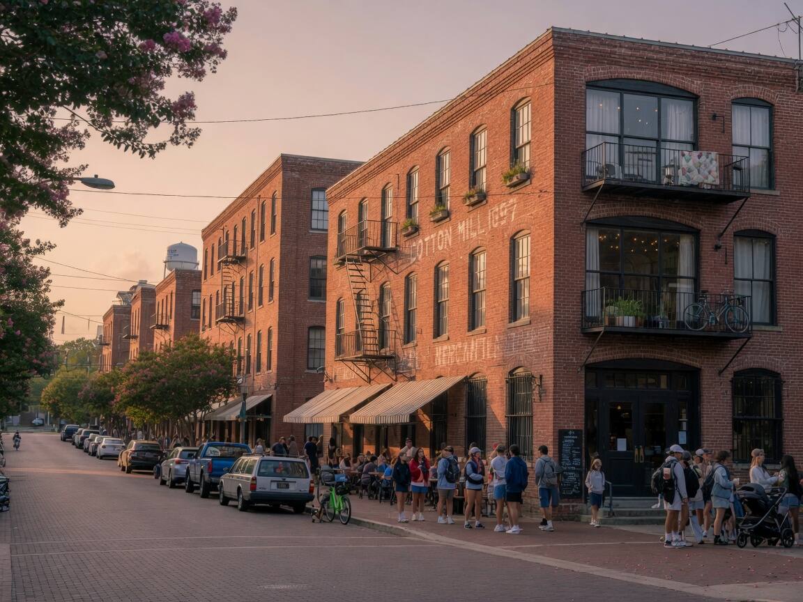 Converted brick lofts on a walkable street.